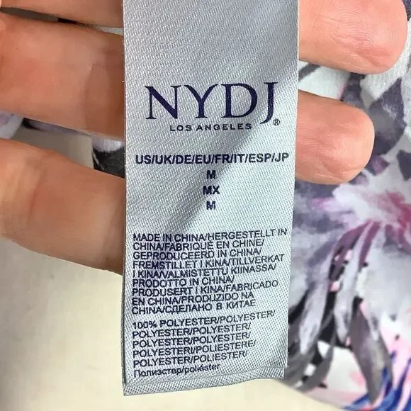 NYDJ Blouse Womens Medium Boho Hawaiian Tropical Floral Top Ruffle Cold Shoulder - Picture 12 of 13